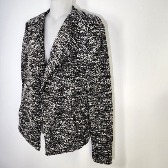 Loft Blazer Jacket Womens Size Small Tweed Black White Pockets Career Open Front - Picture 5 of 11